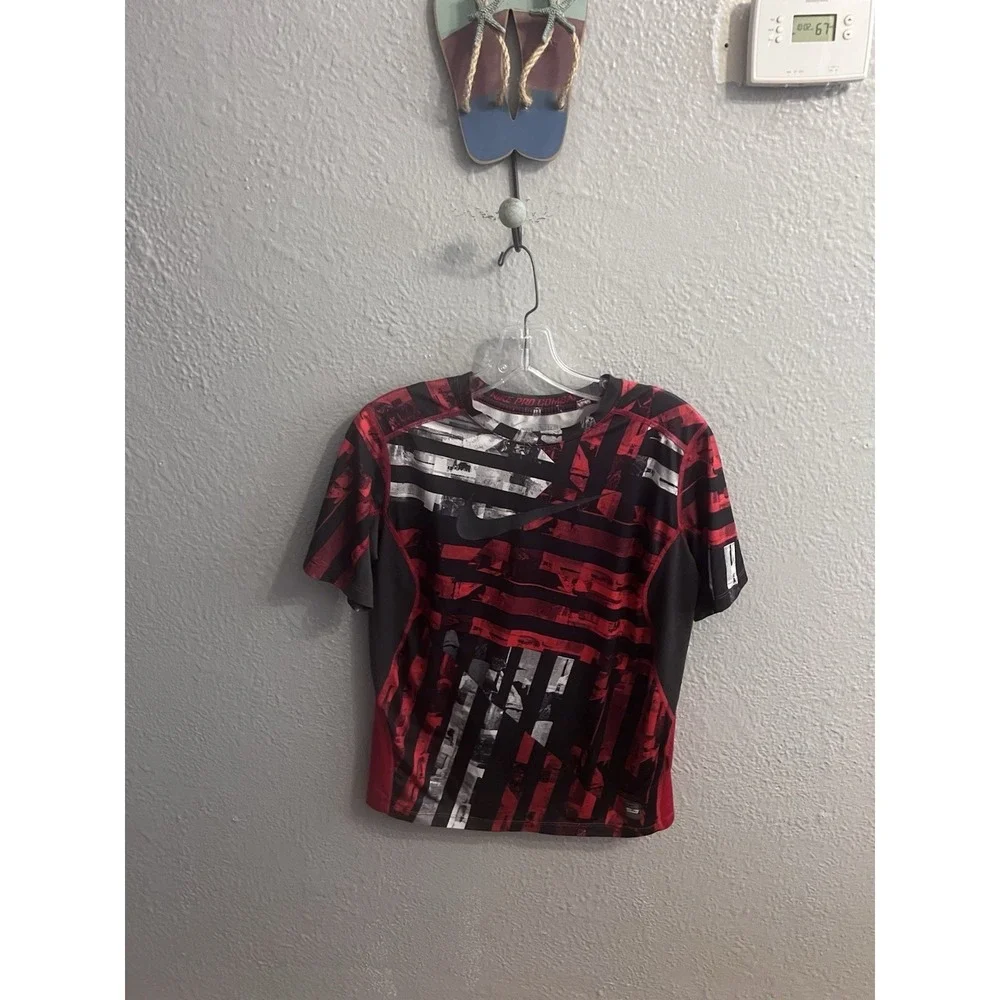 Boy's Nike Pro Combat Dri-Fit Compression Short Sleeve Shirt‎ Size XL Red Black